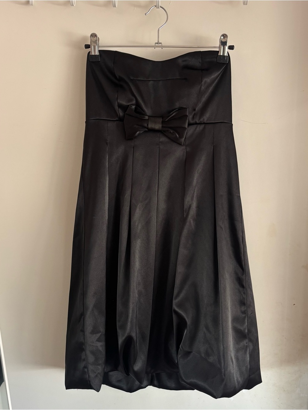 le château Black Satin Midi Skirt with Waist Bow